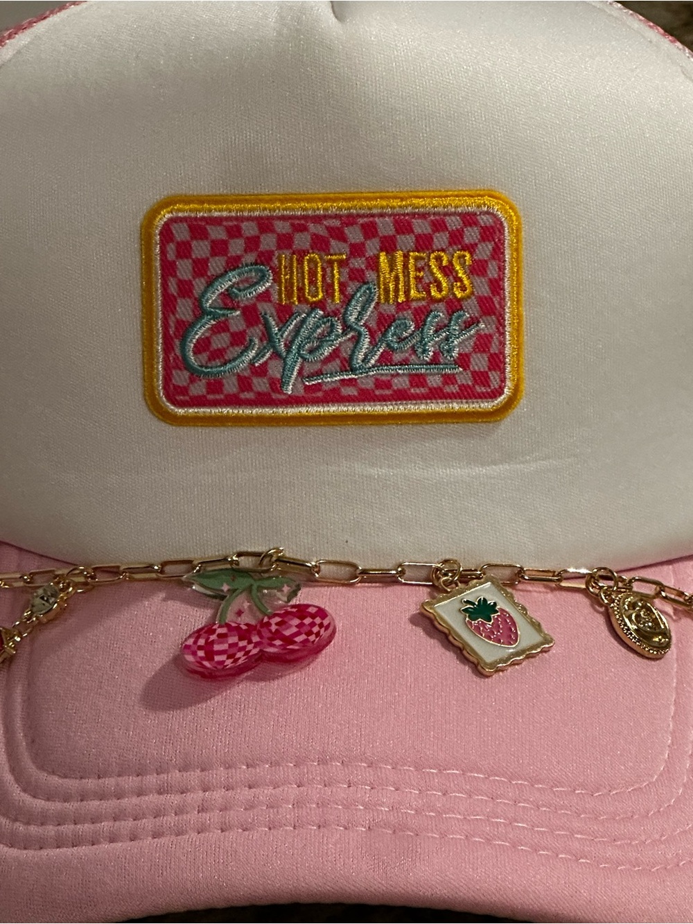 Hot Mess Express Pink & White Charm Trucker Hat
